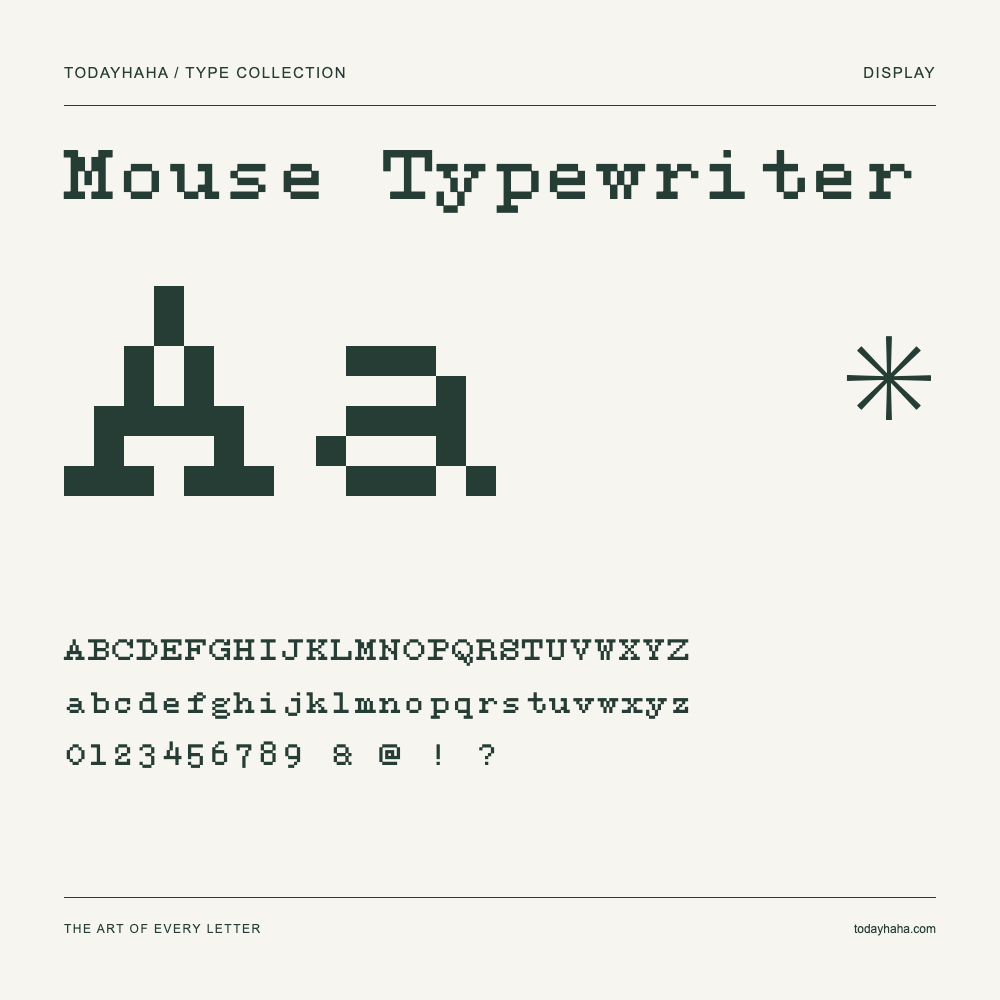 Mouse Typewriter — Schriftmuster mit Großbuchstaben, Kleinbuchstaben und Ziffern