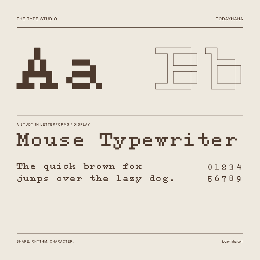 Mouse Typewriter — Buchstabenstudie mit Beispielsatz und Ziffern