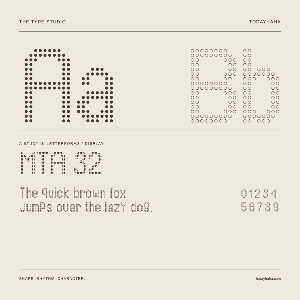 MTA 32 — Letterform study with sample sentence and numbers