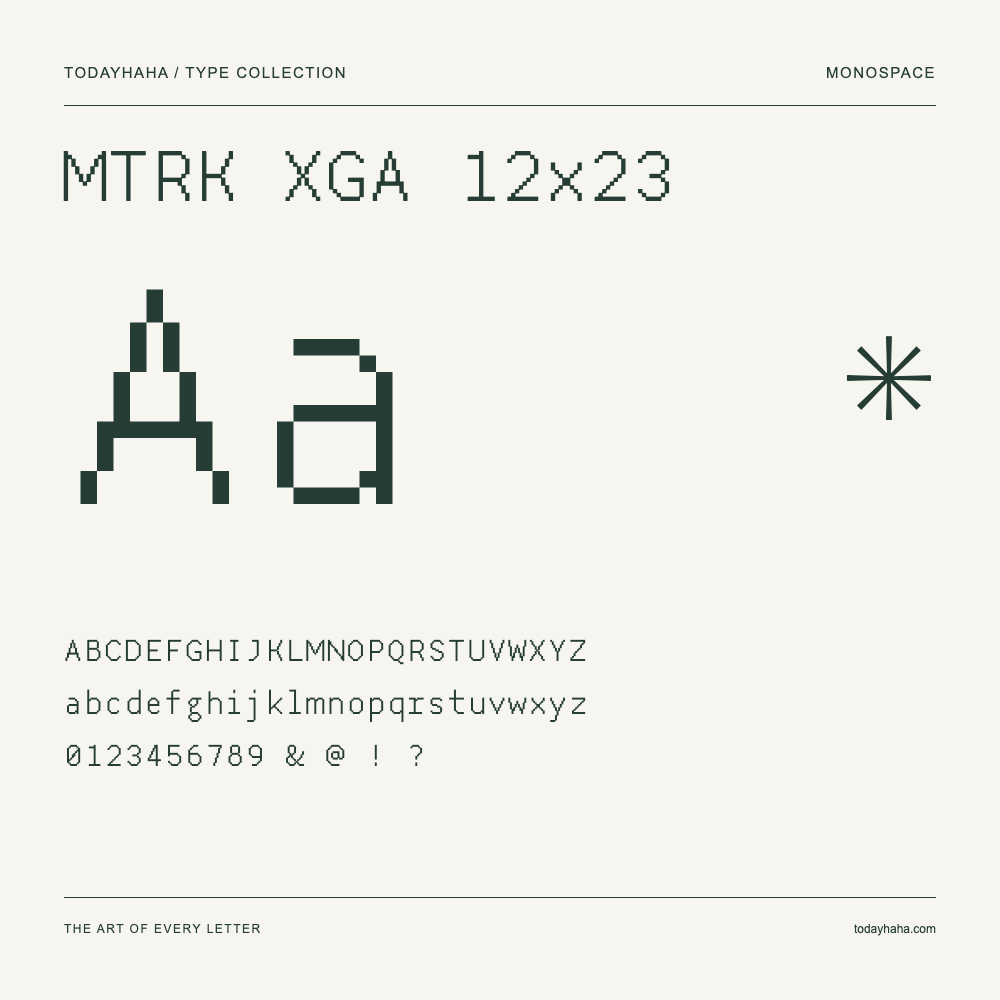 MTRK XGA 12x23 — Schriftmuster mit Großbuchstaben, Kleinbuchstaben und Ziffern