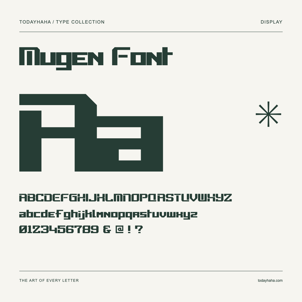 Mugen Font — Font specimen with uppercase and lowercase letters and numbers