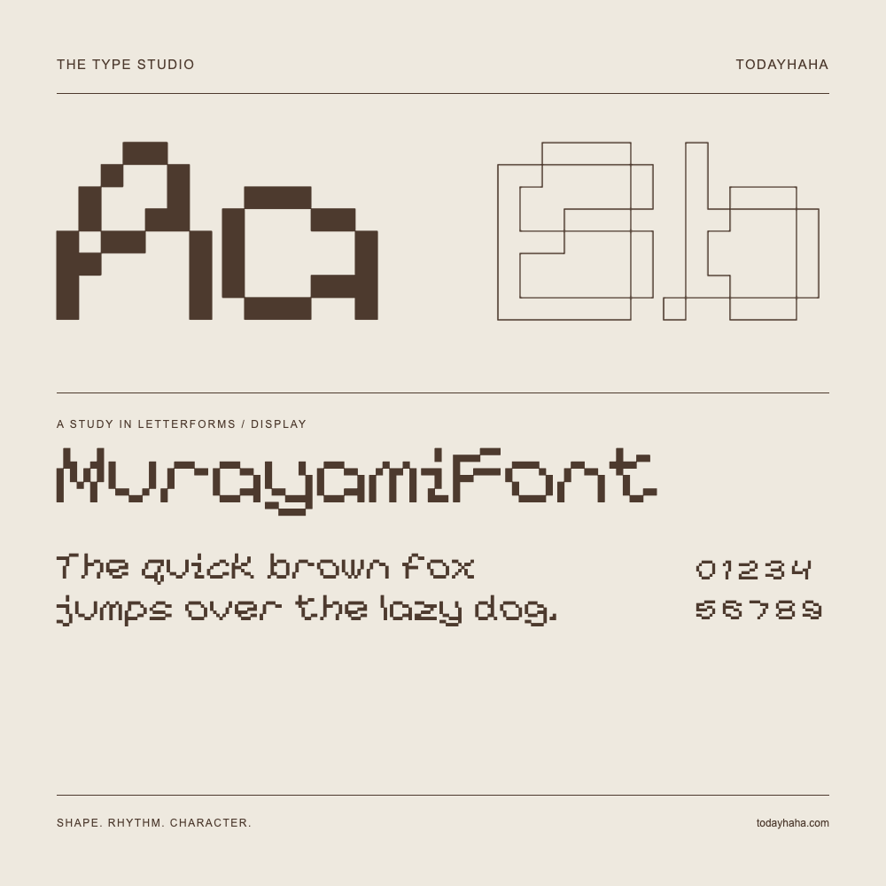 MurayamiFont — Buchstabenstudie mit Beispielsatz und Ziffern