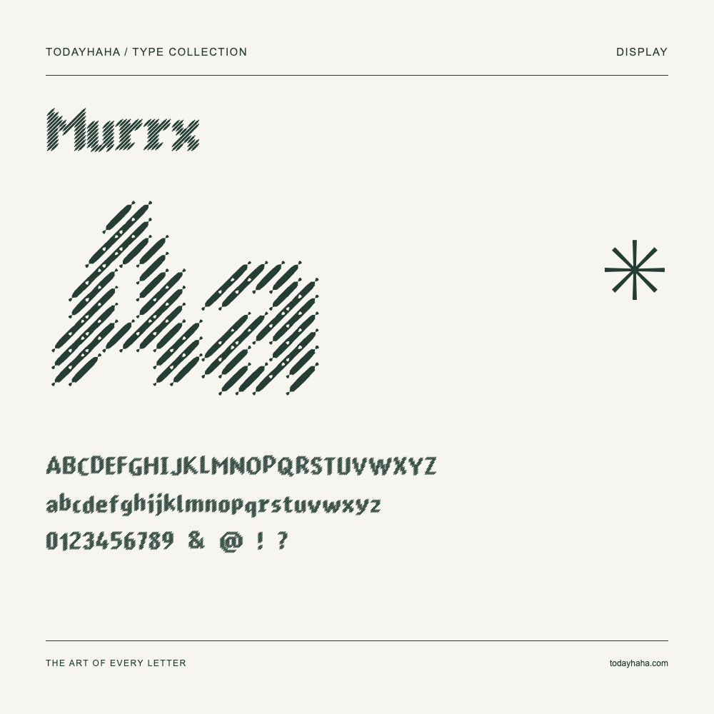 Murrx — Schriftmuster mit Großbuchstaben, Kleinbuchstaben und Ziffern