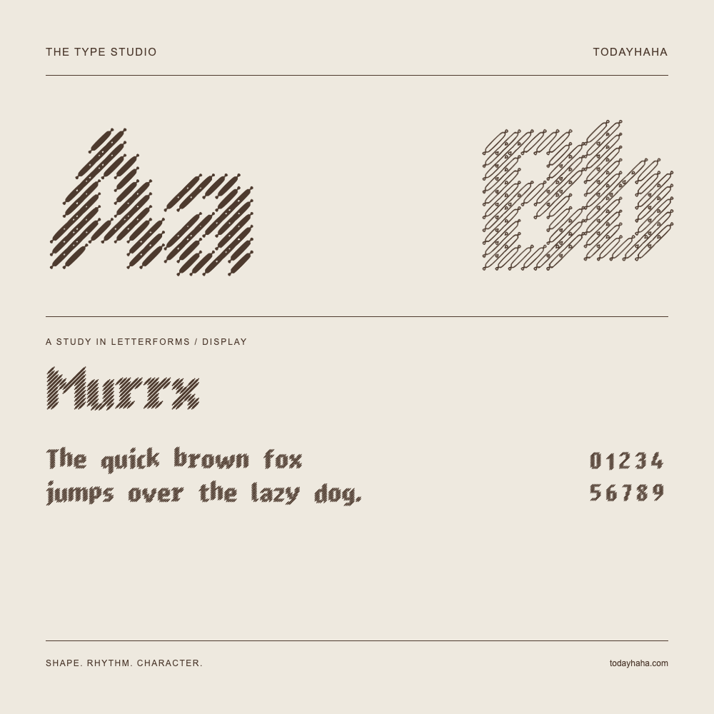 Murrx — Buchstabenstudie mit Beispielsatz und Ziffern