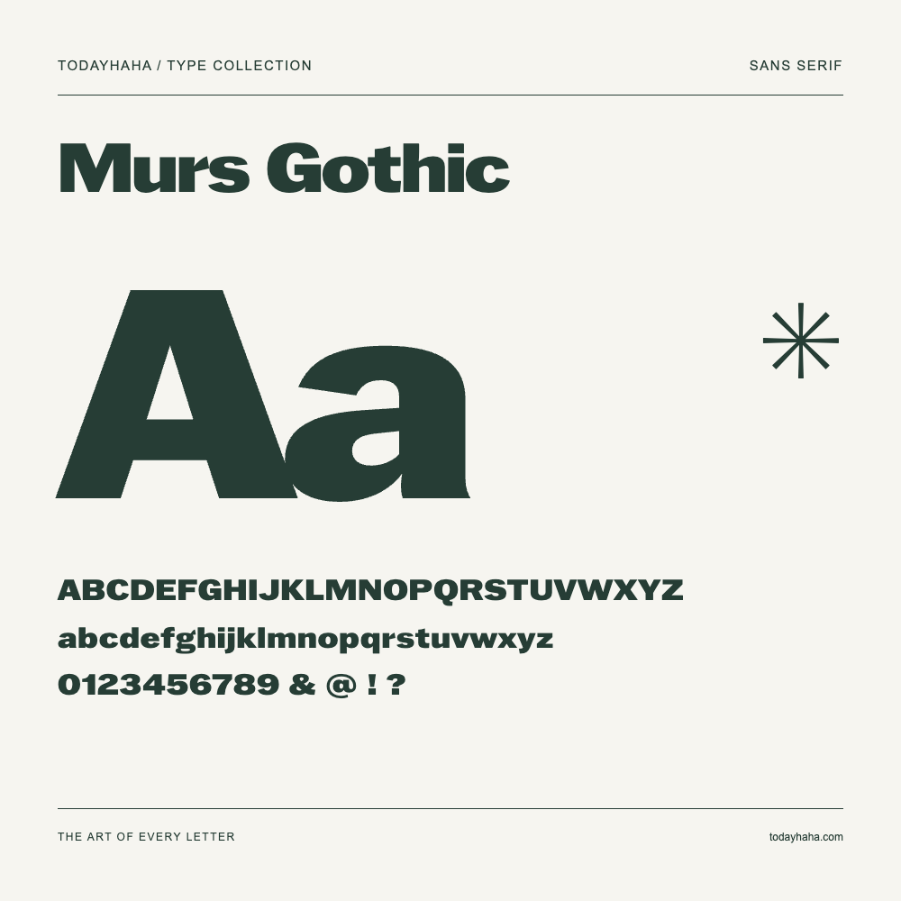 Murs Gothic — Font specimen with uppercase and lowercase letters and numbers