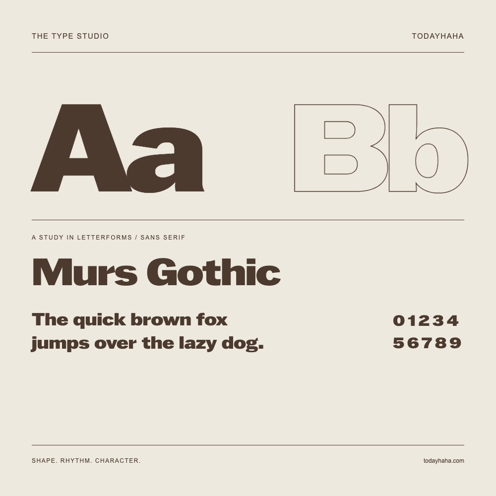 Murs Gothic — Letterform study with sample sentence and numbers