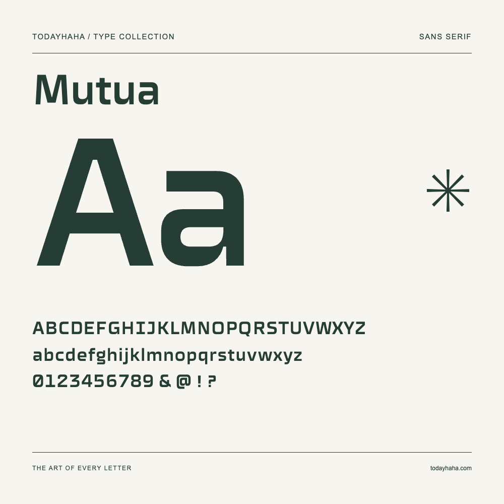 Mutua — Muestra de mayúsculas, minúsculas y números
