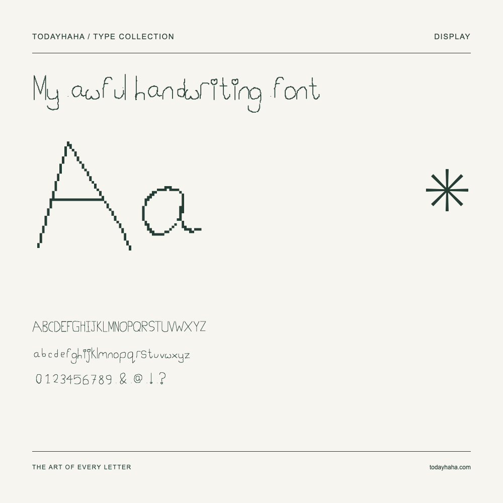 My awful handwriting font — Schriftmuster mit Großbuchstaben, Kleinbuchstaben und Ziffern