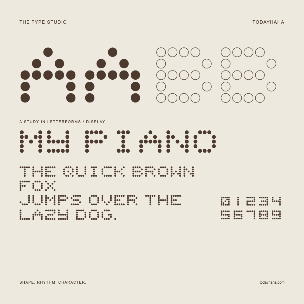 My piano — Letterform study with sample sentence and numbers