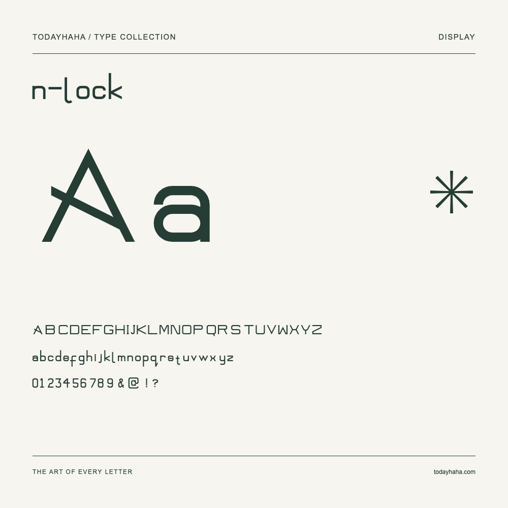 n-lock — Spécimen avec majuscules, minuscules et chiffres