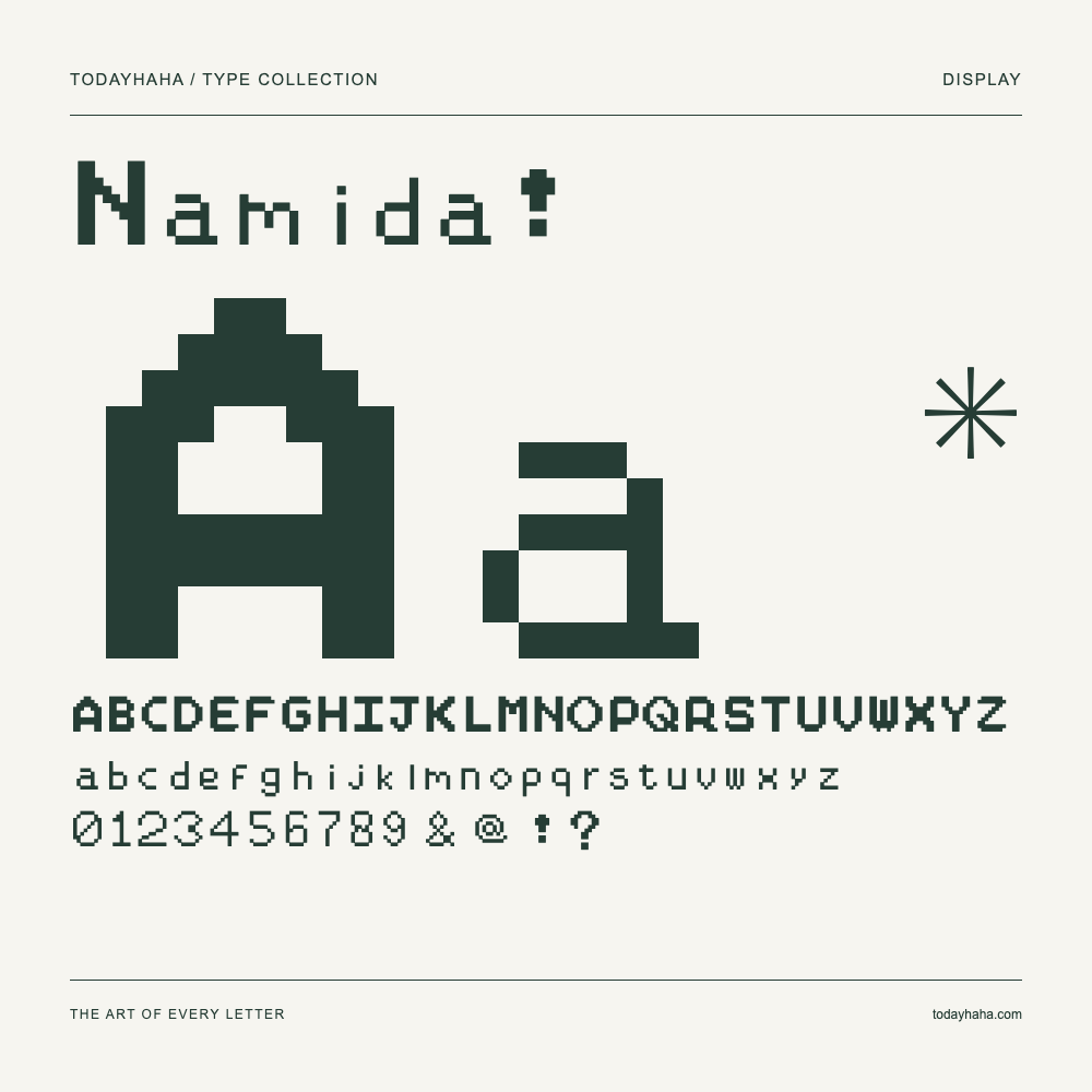 Namida! — Schriftmuster mit Großbuchstaben, Kleinbuchstaben und Ziffern
