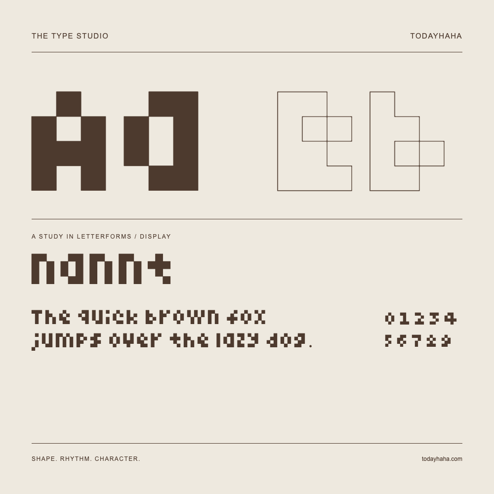 nannt — Letterform study with sample sentence and numbers