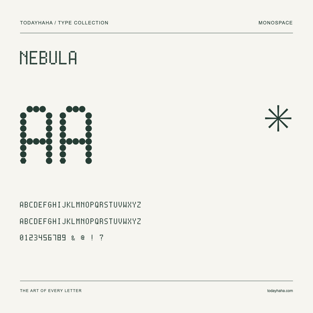 Nebula — Spécimen avec majuscules, minuscules et chiffres