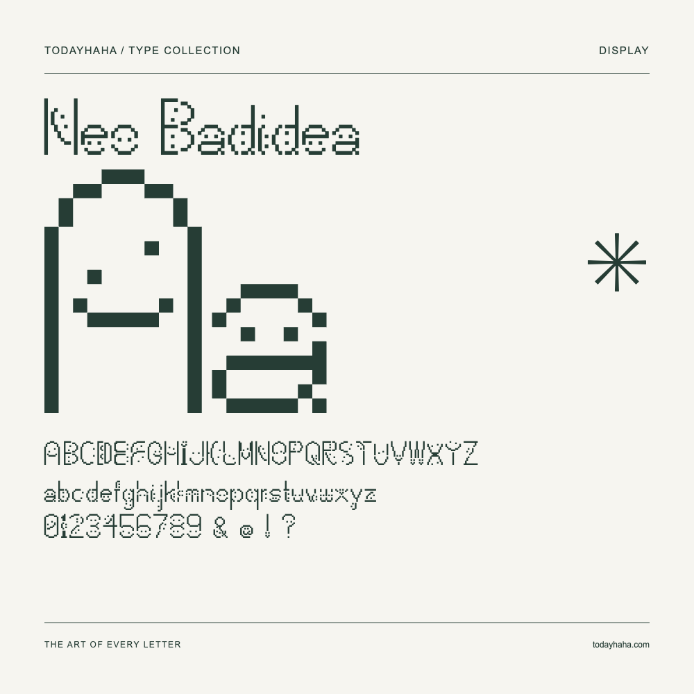 Neo Badidea — Schriftmuster mit Großbuchstaben, Kleinbuchstaben und Ziffern