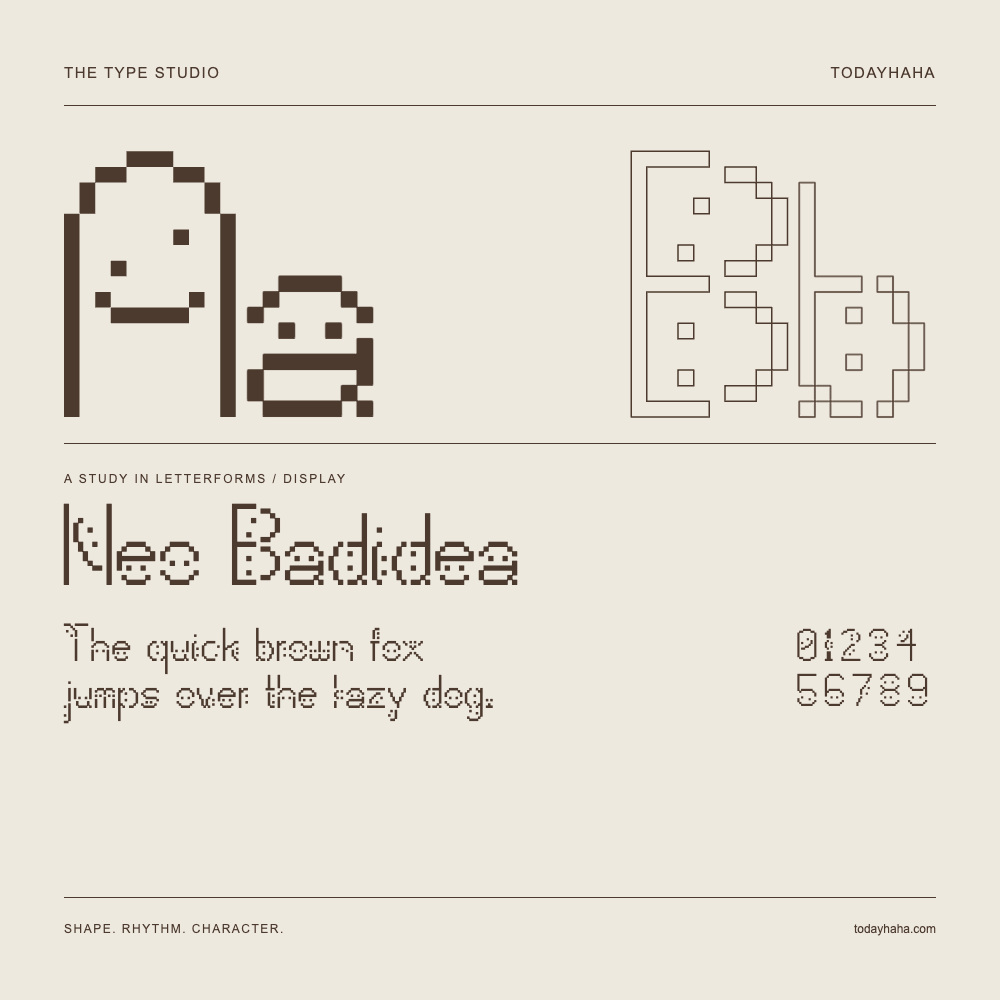Neo Badidea — Buchstabenstudie mit Beispielsatz und Ziffern