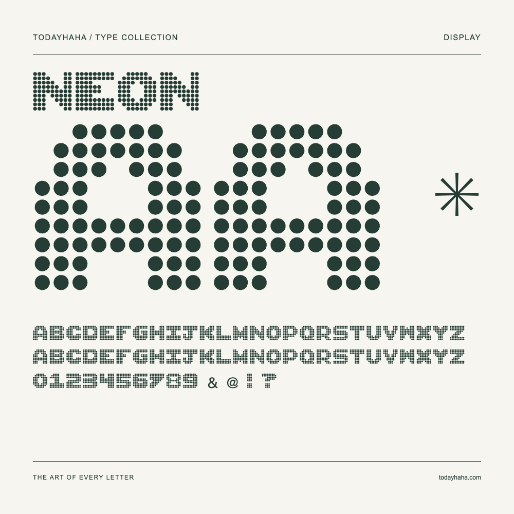 Neon — Schriftmuster mit Großbuchstaben, Kleinbuchstaben und Ziffern