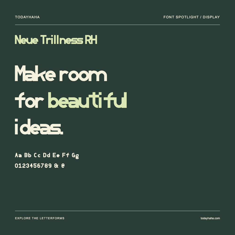 Neue Trillness RH — Affiche typographique avec exemple de texte