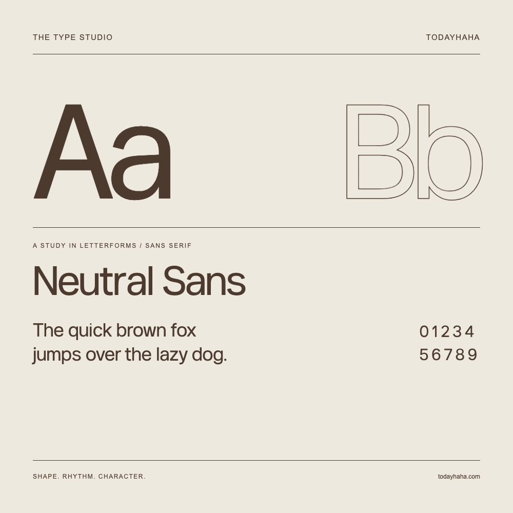 Neutral Sans — Studio delle lettere con frase e numeri
