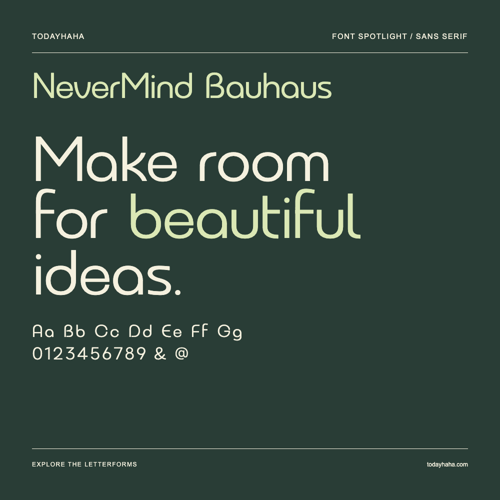 NeverMind Bauhaus — Poster tipografico con testo di esempio