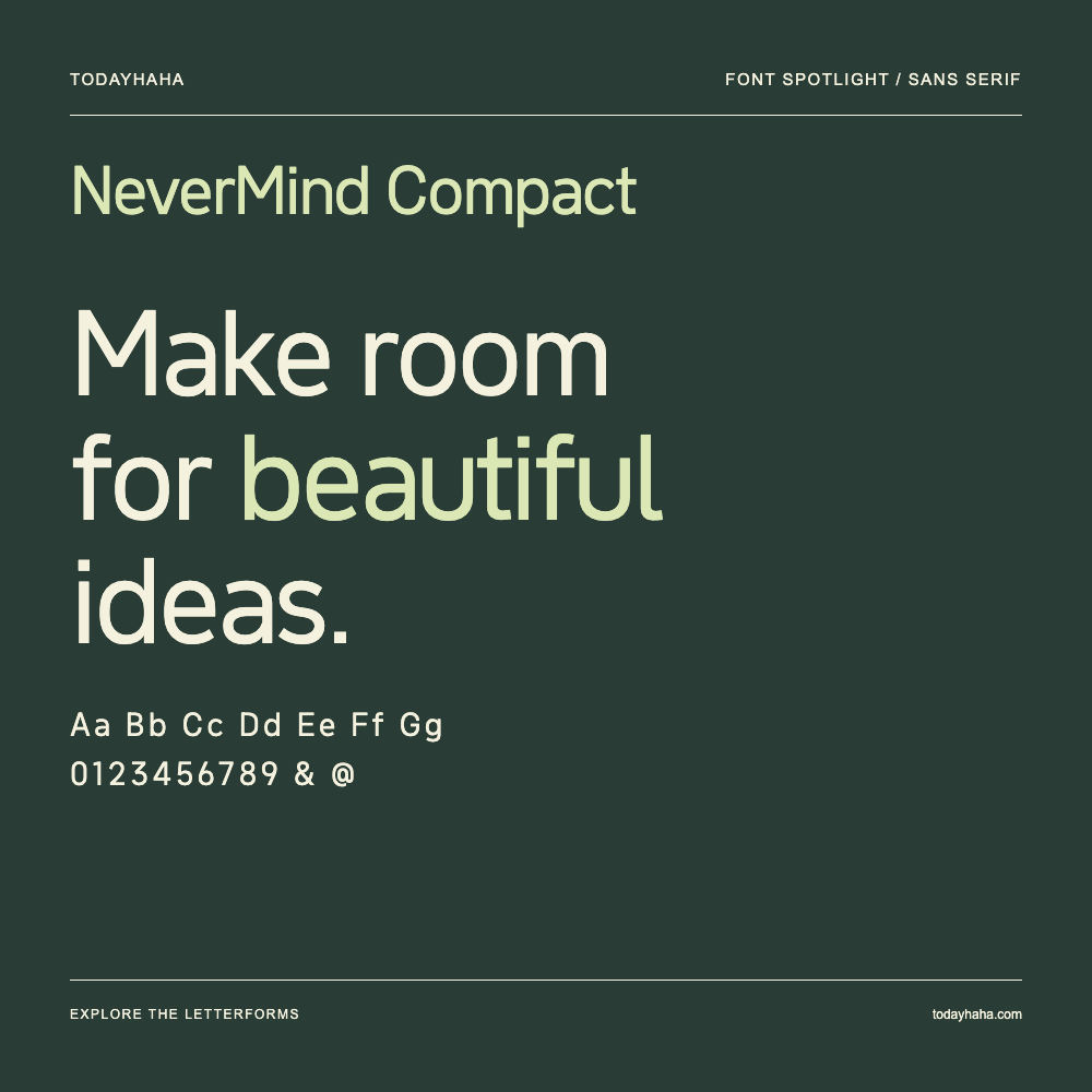 NeverMind Compact — Typografieposter mit Beispieltext