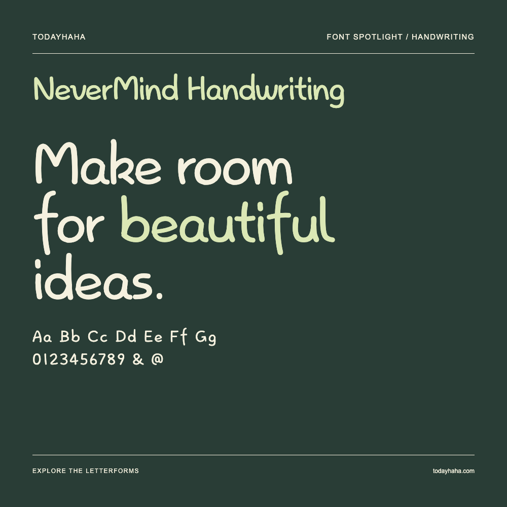 NeverMind Handwriting — Poster tipografico con testo di esempio