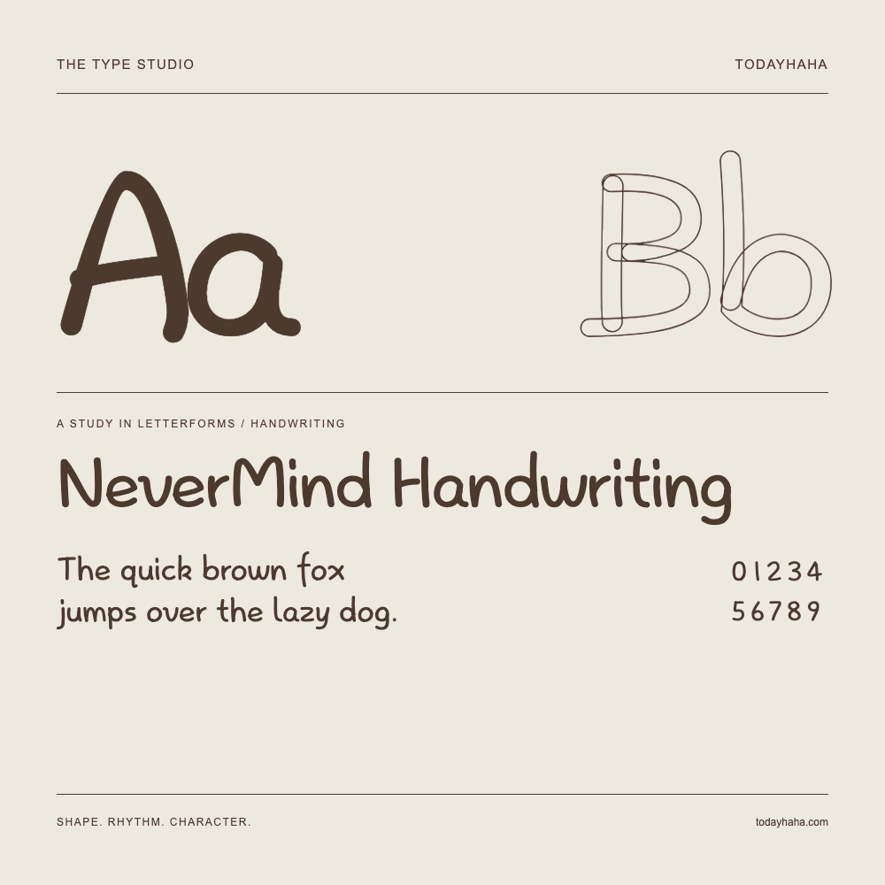 NeverMind Handwriting — Studio delle lettere con frase e numeri