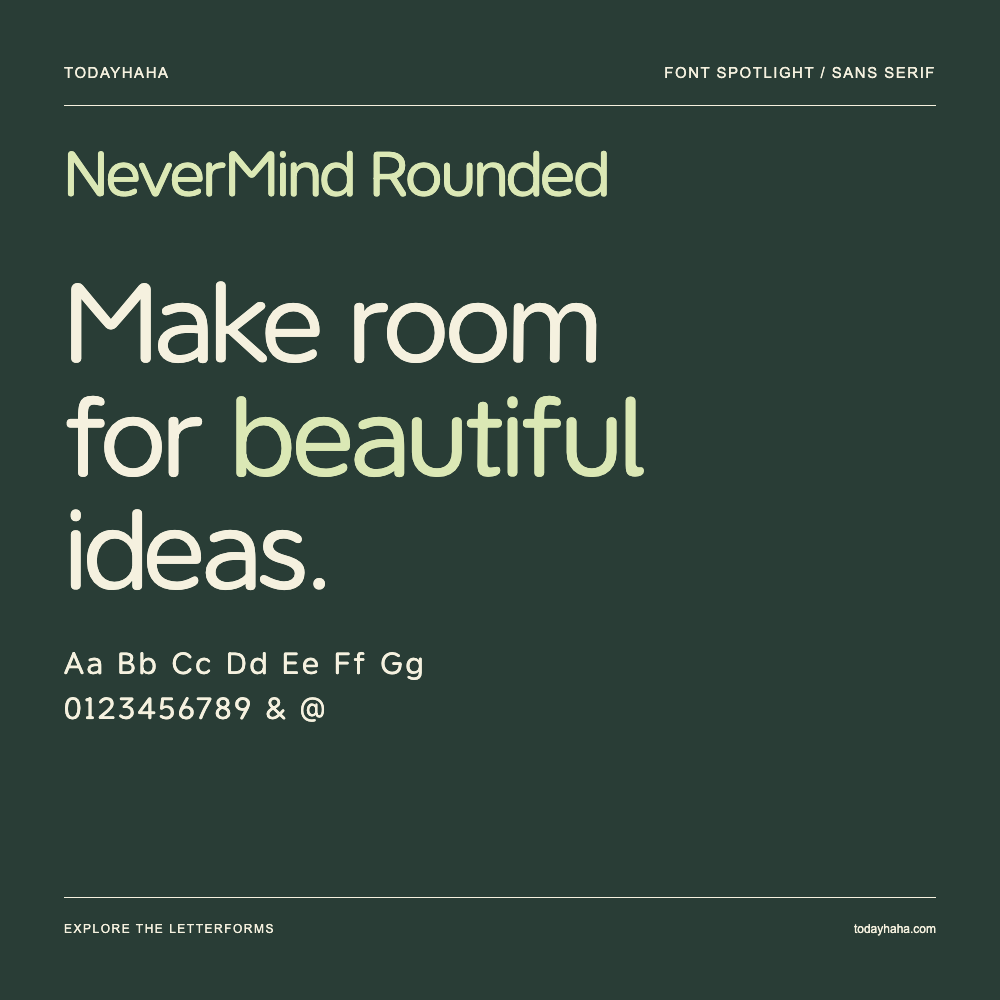 NeverMind Rounded — Typografieposter mit Beispieltext