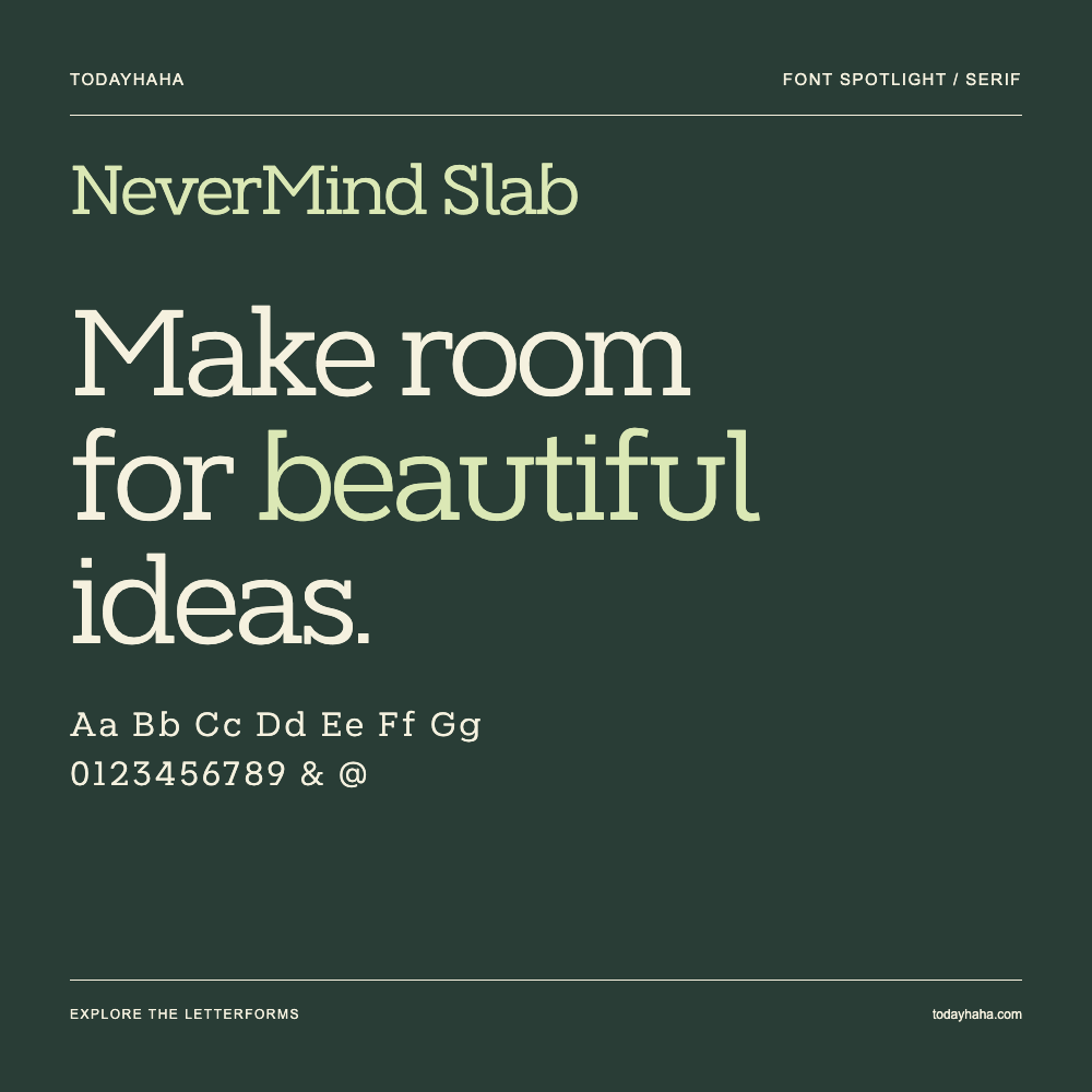 NeverMind Slab — Typography poster with sample text
