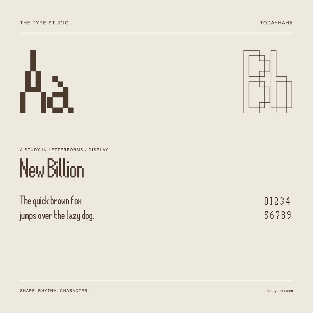 New Billion — Buchstabenstudie mit Beispielsatz und Ziffern