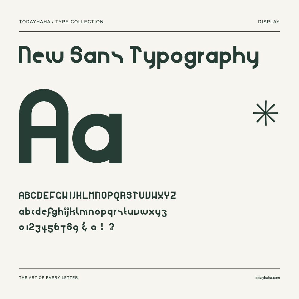 New Sans Typography — Muestra de mayúsculas, minúsculas y números