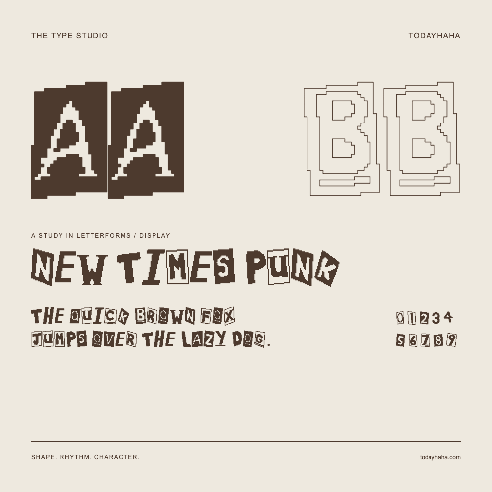 New Times Punk — Letterform study with sample sentence and numbers