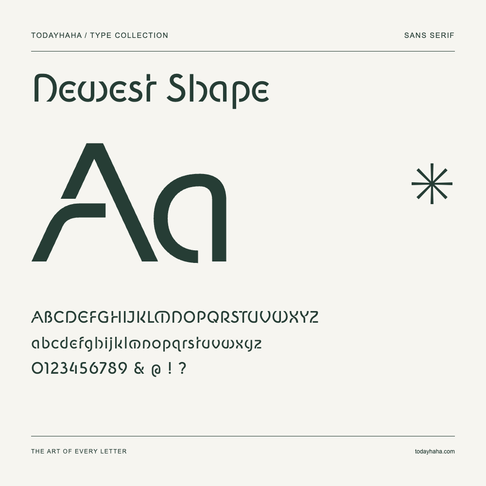 Newest Shape — Spécimen avec majuscules, minuscules et chiffres