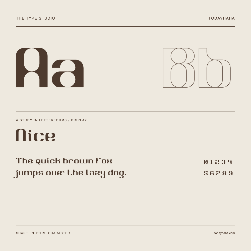 Nice — Letterform study with sample sentence and numbers
