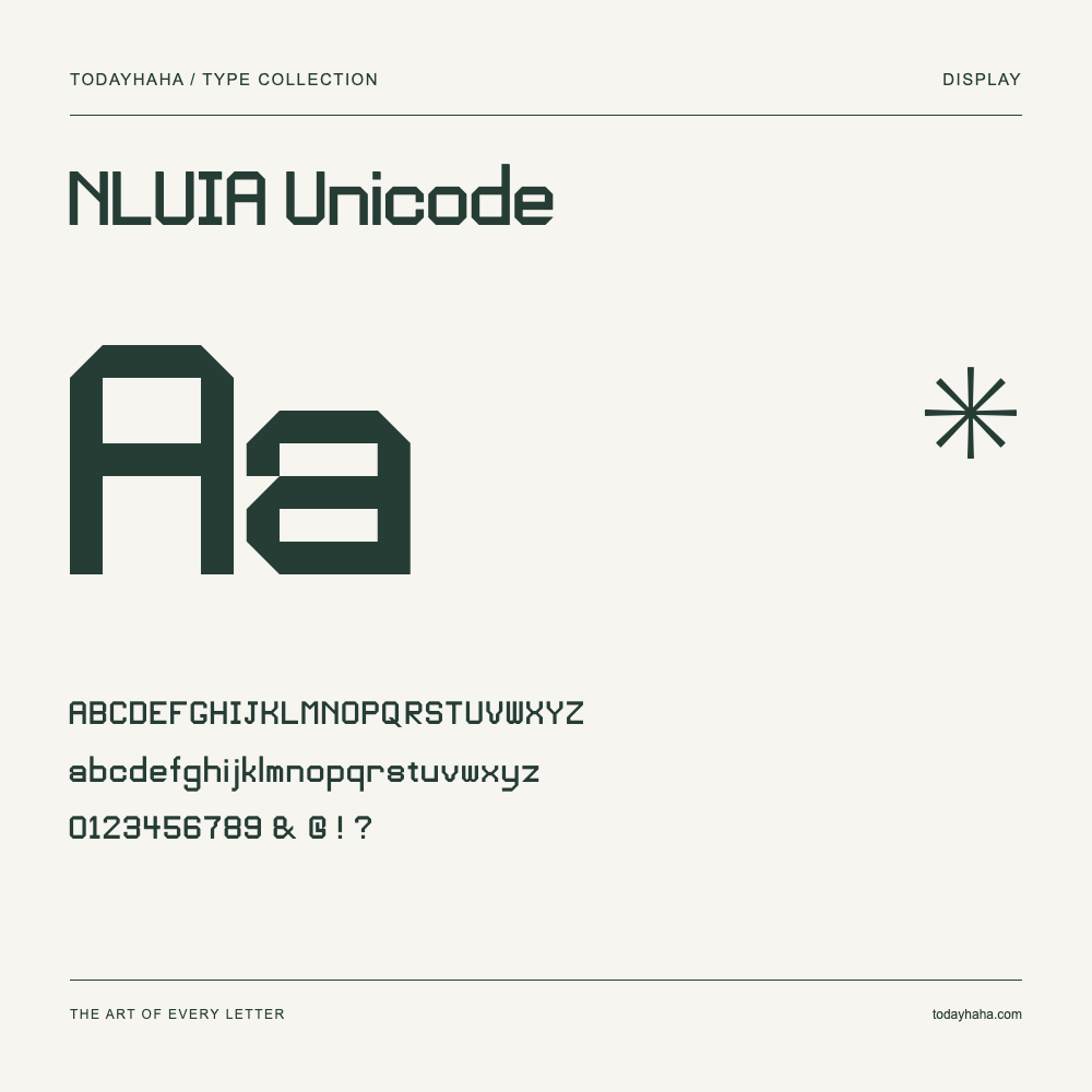 NLUIA Unicode — Spécimen avec majuscules, minuscules et chiffres