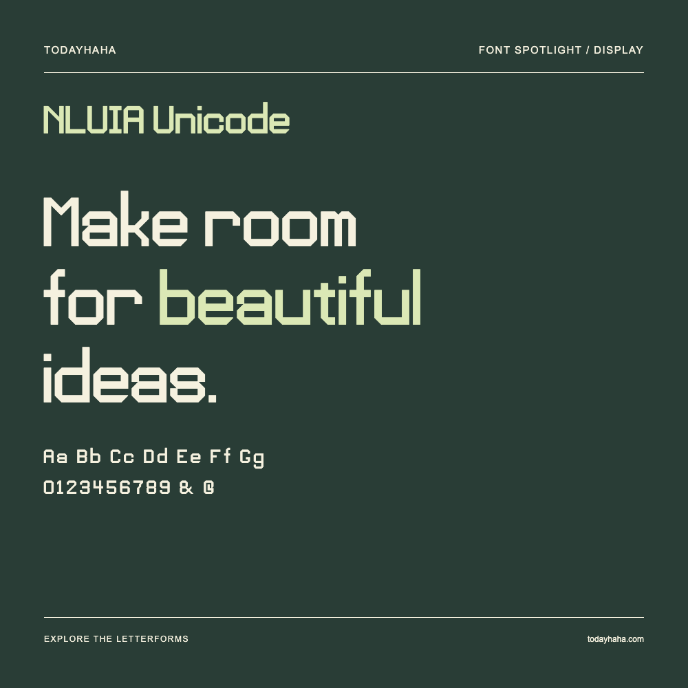 NLUIA Unicode — Affiche typographique avec exemple de texte