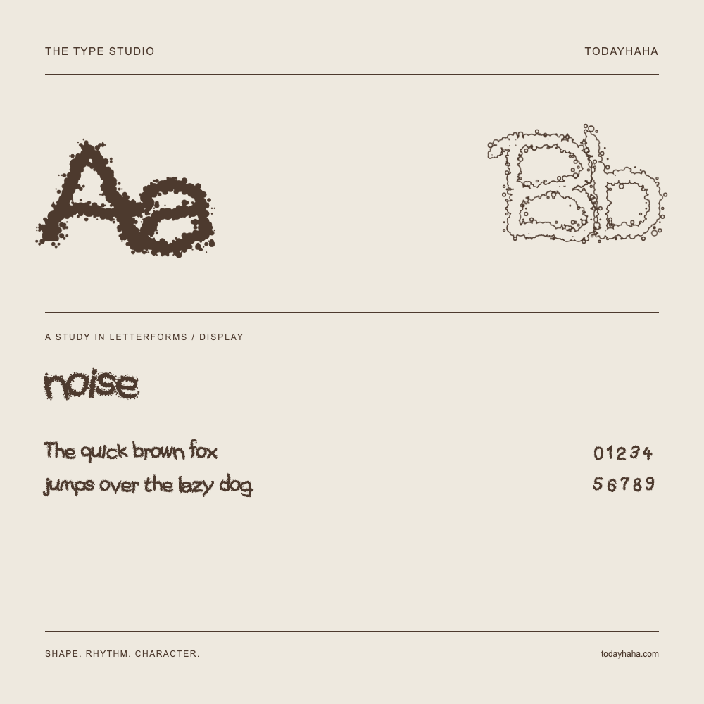noise — Letterform study with sample sentence and numbers