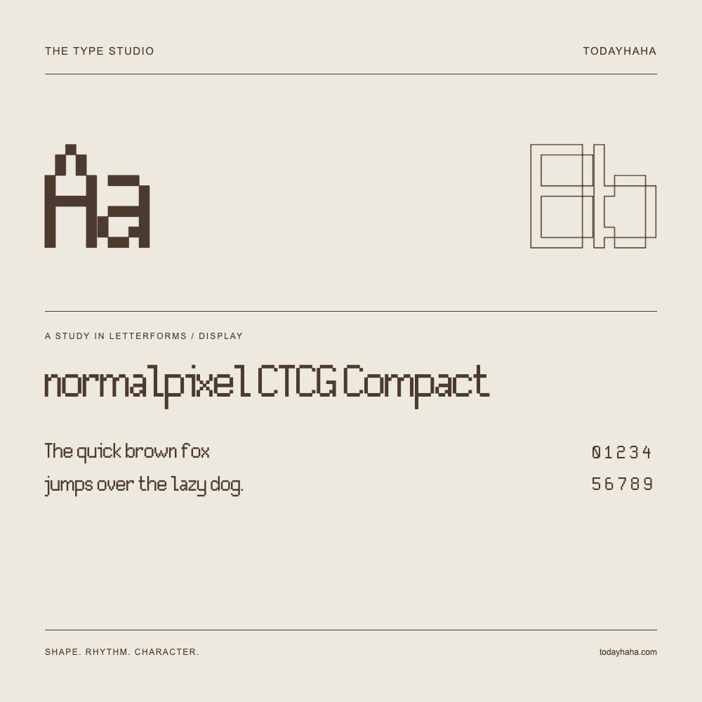 normalpixel CTCG Compact — Buchstabenstudie mit Beispielsatz und Ziffern