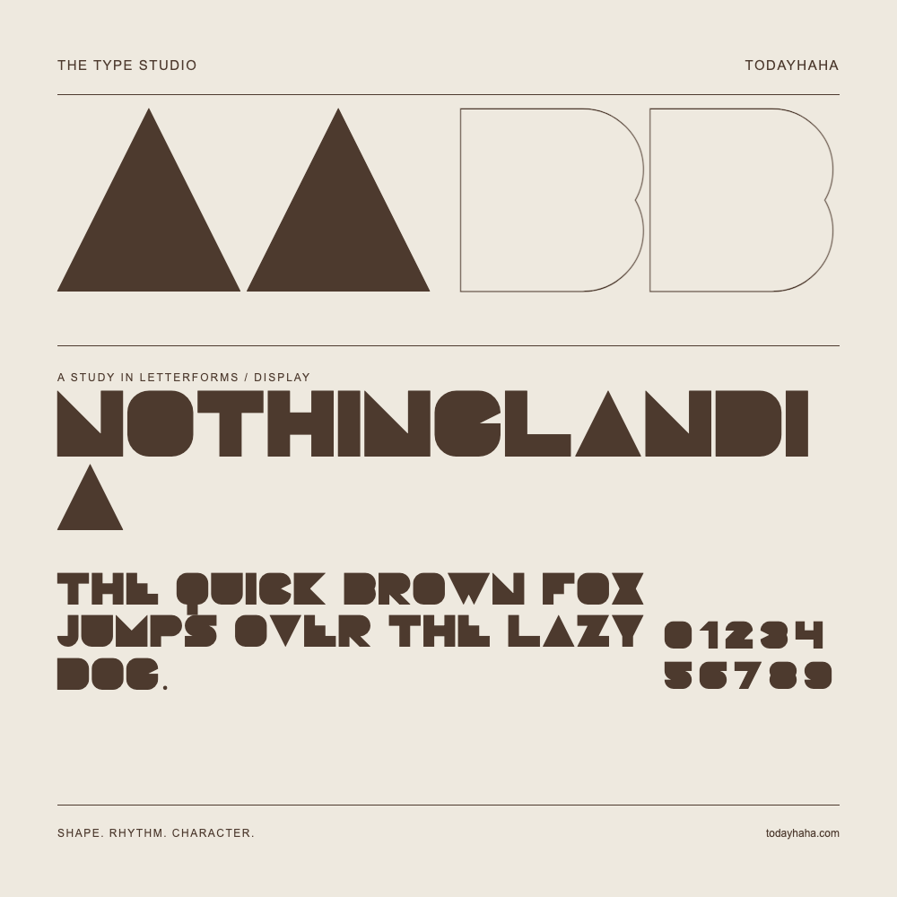 Nothinglandia — Buchstabenstudie mit Beispielsatz und Ziffern