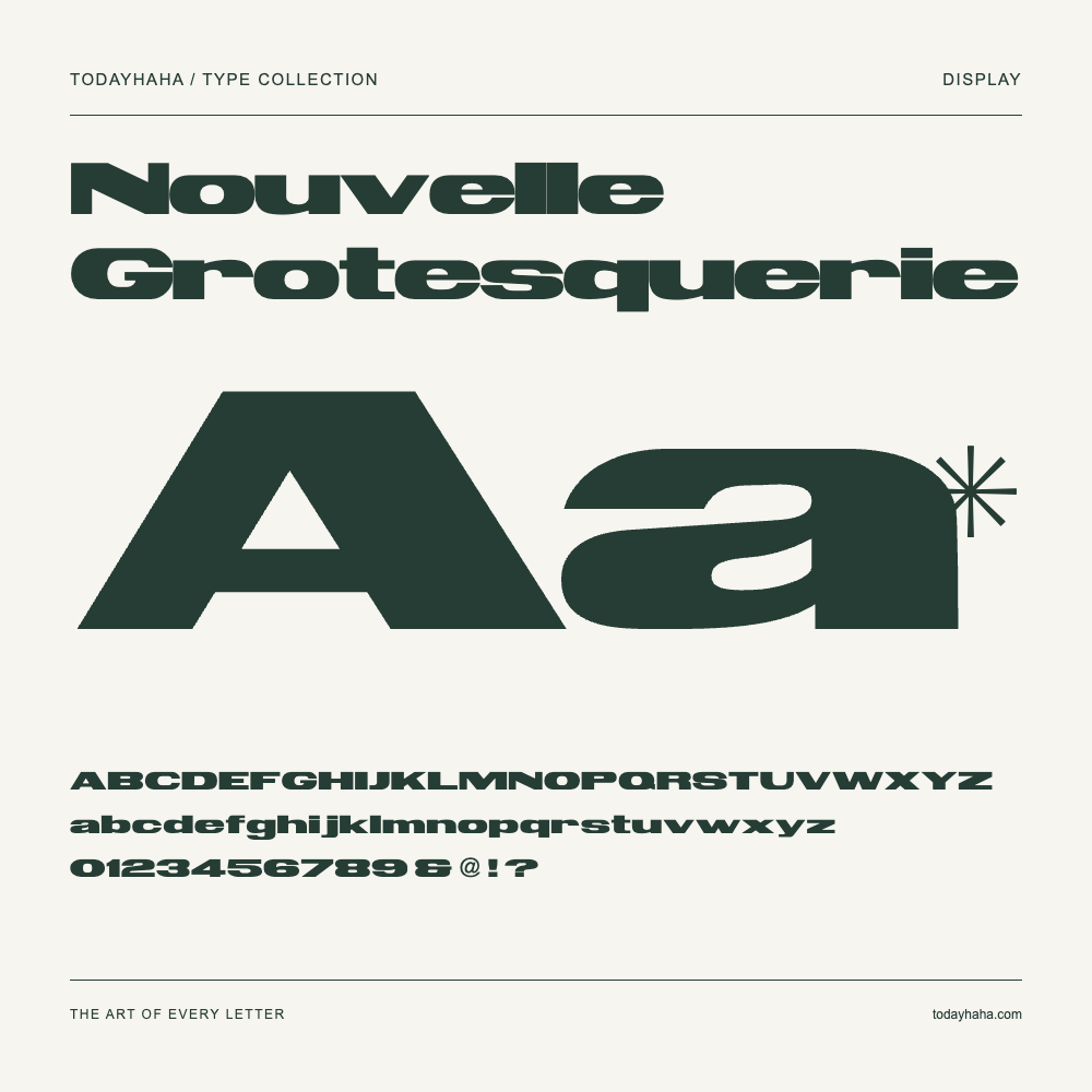 Nouvelle Grotesquerie — Schriftmuster mit Großbuchstaben, Kleinbuchstaben und Ziffern