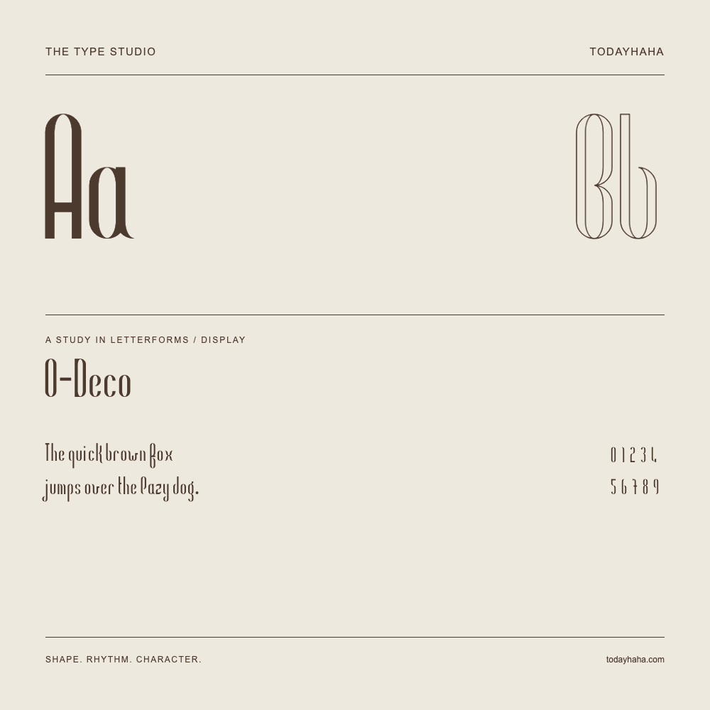 O-Deco — Buchstabenstudie mit Beispielsatz und Ziffern