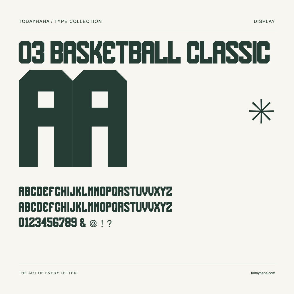 o3 Basketball Classic — Schriftmuster mit Großbuchstaben, Kleinbuchstaben und Ziffern