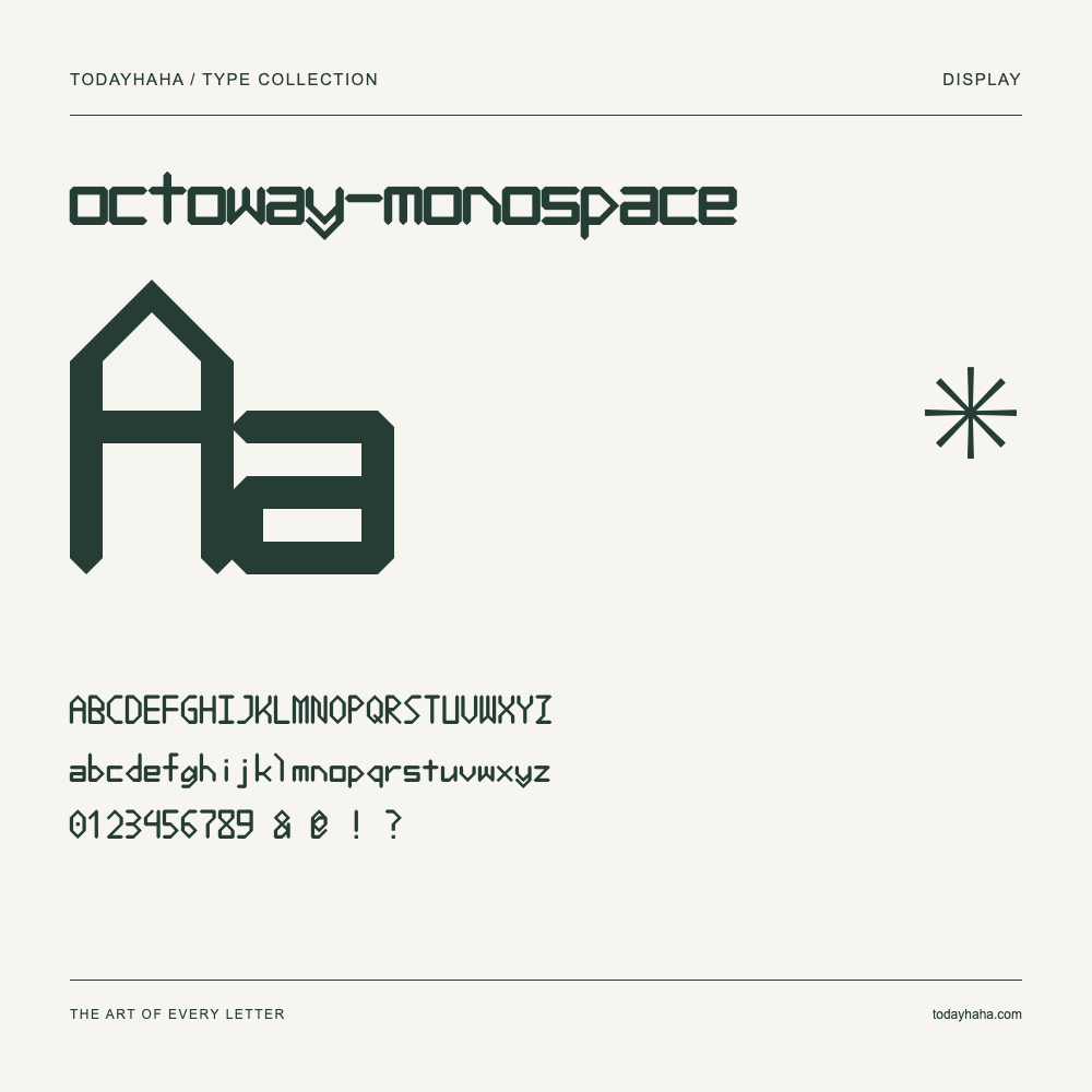 octoway-monospace — Font specimen with uppercase and lowercase letters and numbers