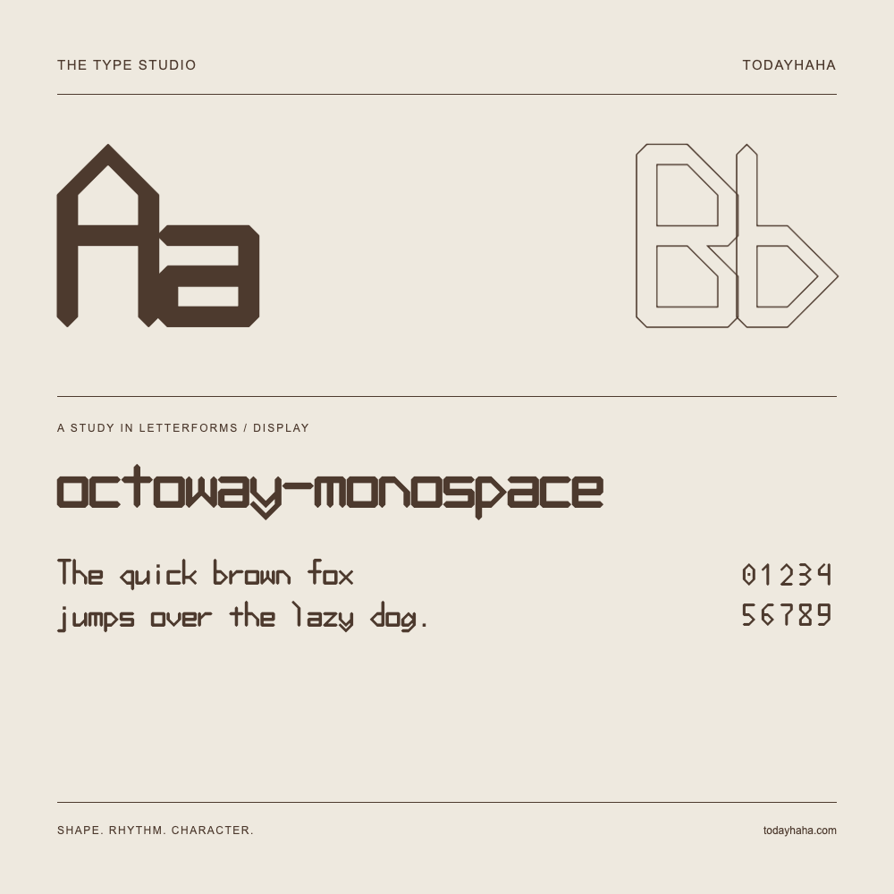 octoway-monospace — Letterform study with sample sentence and numbers