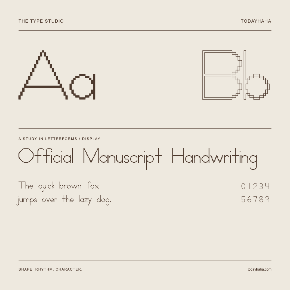 Official Manuscript Handwriting — Studio delle lettere con frase e numeri