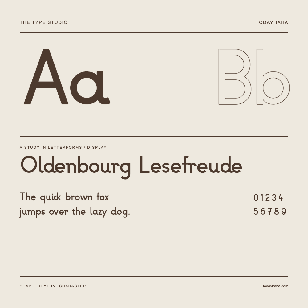 Oldenbourg Lesefreude — Letterform study with sample sentence and numbers