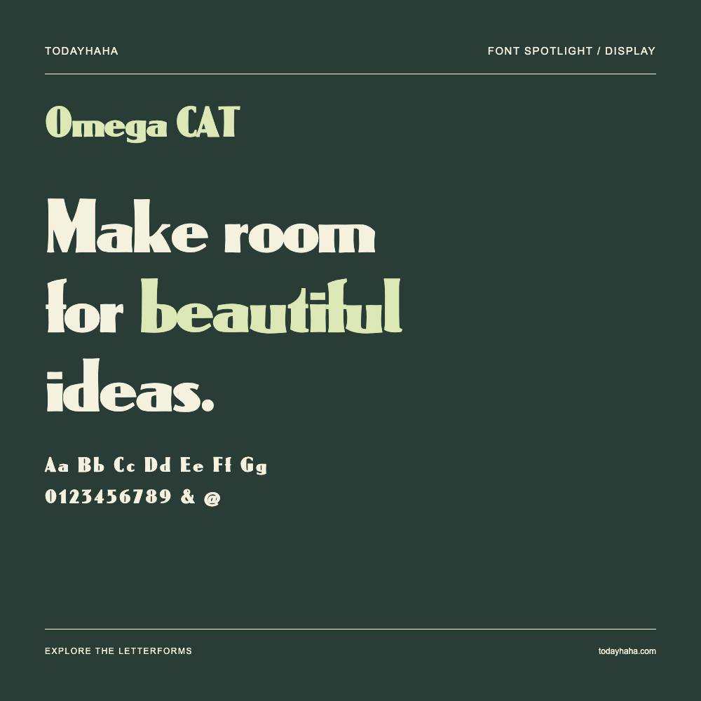 Omega CAT — Typography poster with sample text