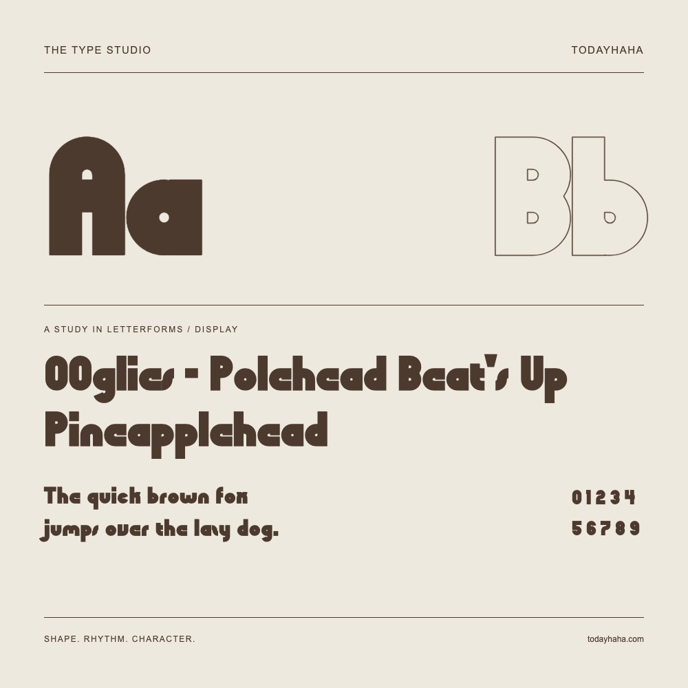 OOglies - Polehead Beat's Up Pineapplehead — Buchstabenstudie mit Beispielsatz und Ziffern