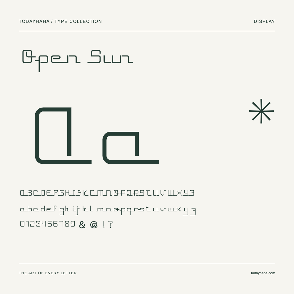 Open Sun — Spécimen avec majuscules, minuscules et chiffres