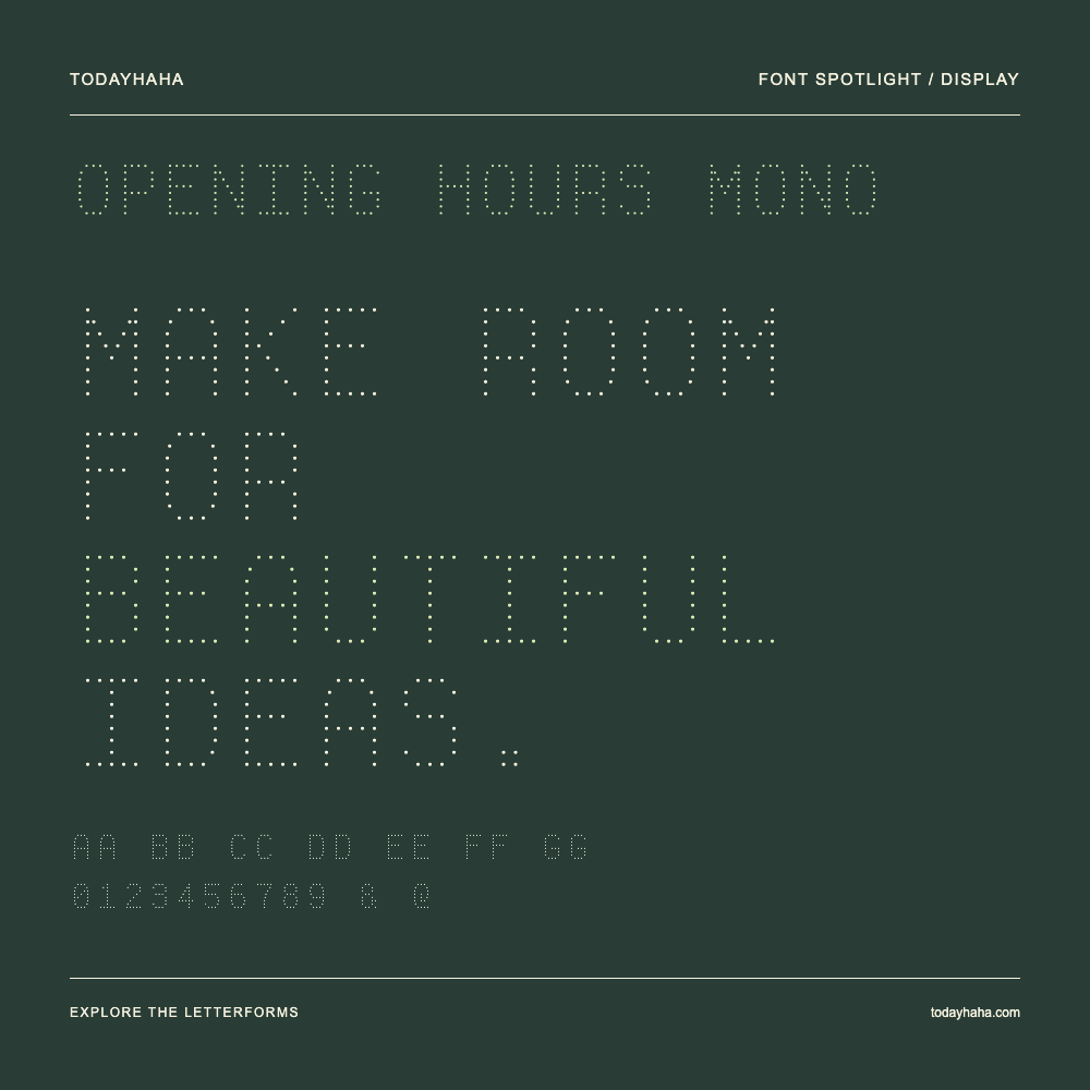 Opening Hours Mono — Affiche typographique avec exemple de texte