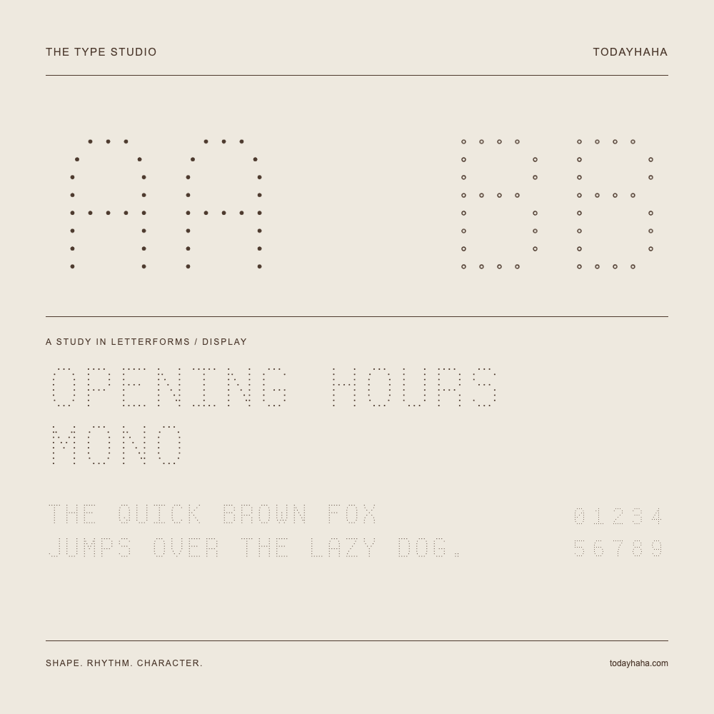 Opening Hours Mono — Étude des lettres avec une phrase et des chiffres